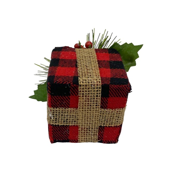 Red Black Buffalo Check Christmas Gift Present Ornament, Snowman Hats - Picture 8 of 10